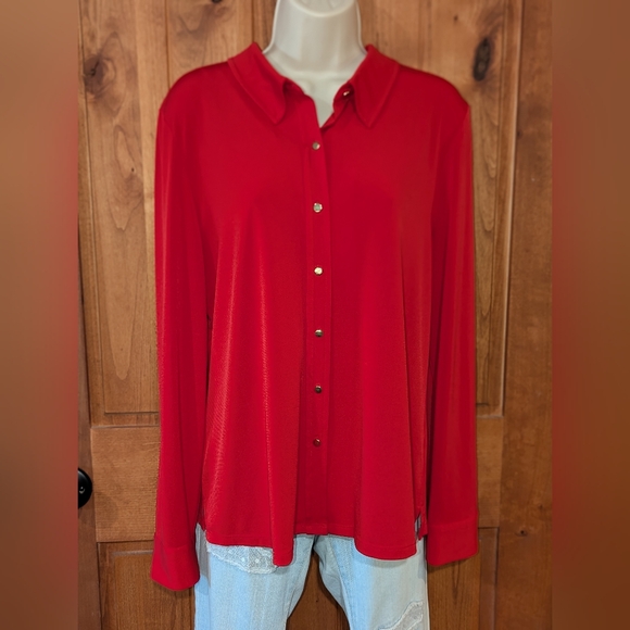 Calvin Klein Red Button-Down Blouse - Picture 1 of 8
